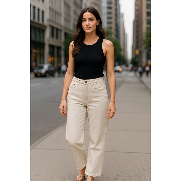 Wrangler Mid Rise Wide Leg Cream Jeans Size 29x32 Cotton Hemp - Picture 2 of 16